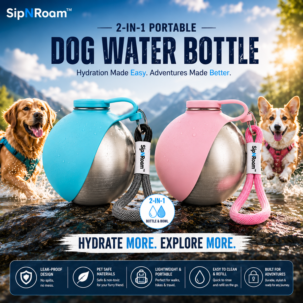 SipNRoam™ 2-in-1 Portable Dog Water Bottle